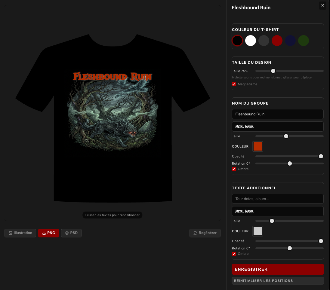 Metal t-shirt designer - silhouette editor with AI design